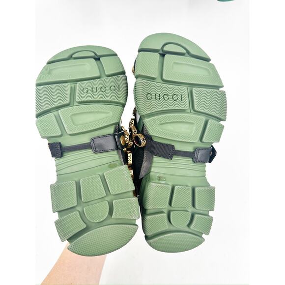 Gucci Flashtrek Chunky Green Gray Leather Crystal Embellished Sneakers Size 36.5 - Picture 5 of 9